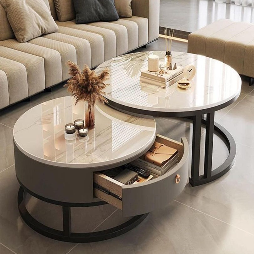 Table basse ronde en marbre pour salon – Table basse de luxe en marbre